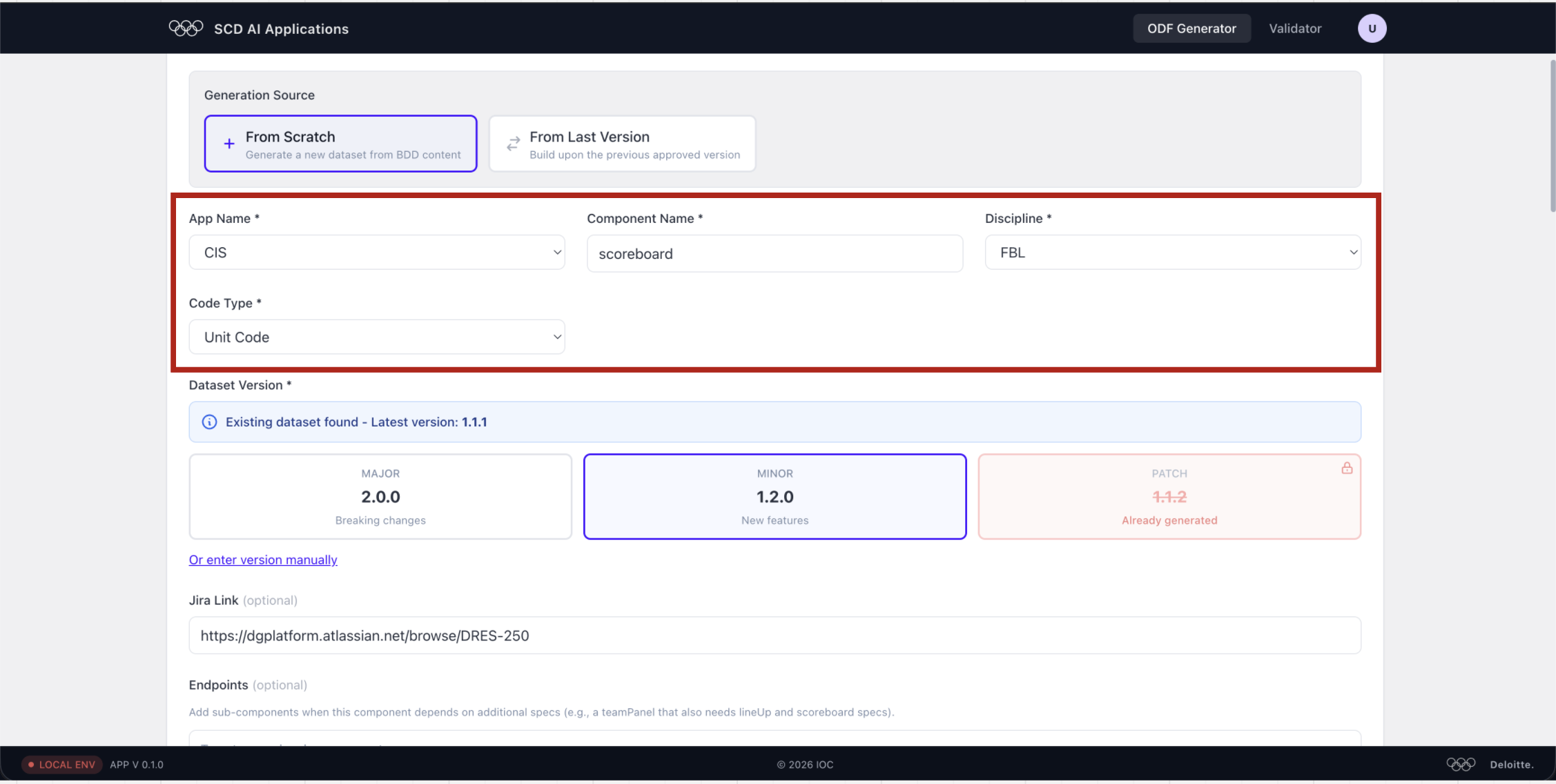 App Name, Component Name, Discipline, Code Type fields highlighted