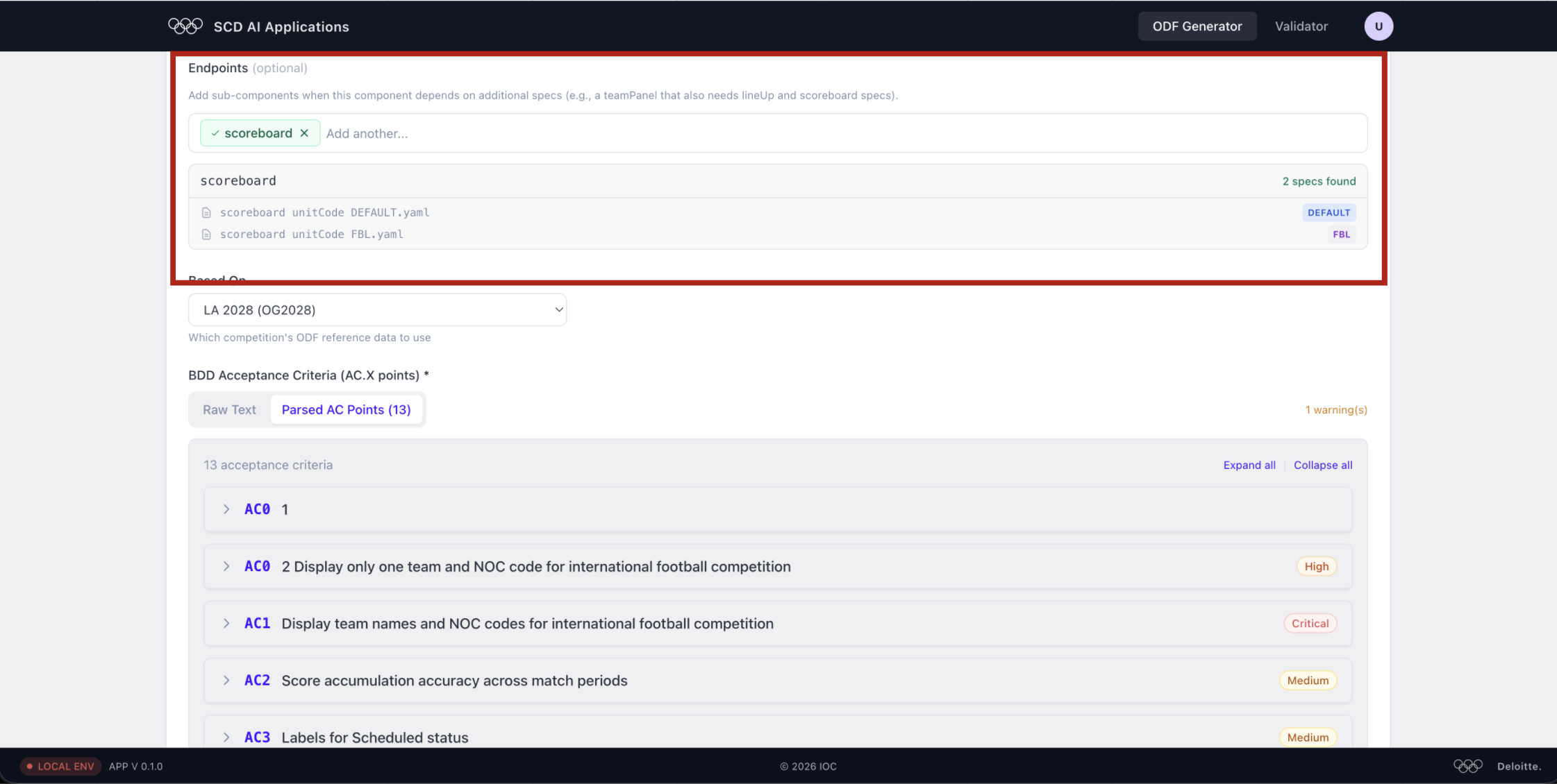 Endpoints section and BDD AC list highlighted