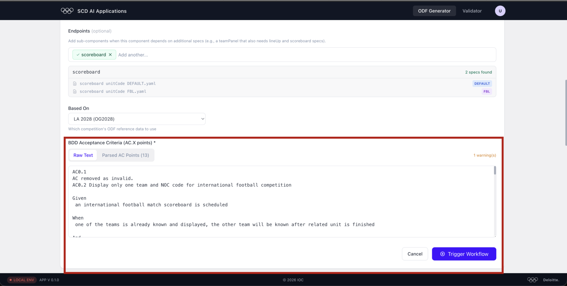 Raw Text tab and Trigger Workflow button highlighted